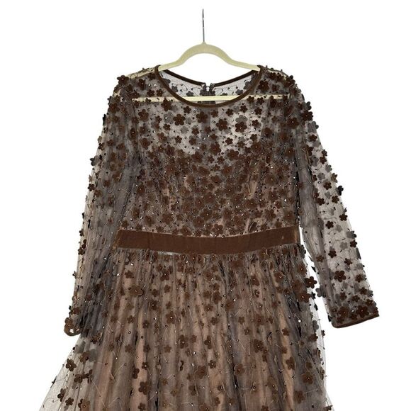 Mac Duggal 67007 Brown Embellished Illusion High Neck Long Sleeve Fit & Flare Dr - Picture 10 of 14